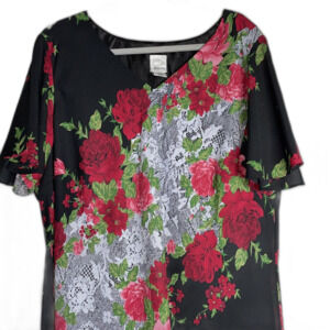 Roaman's Black Floral Lined Womens Wedding, Holiday Maxi Dress Size 24W Plus 3X